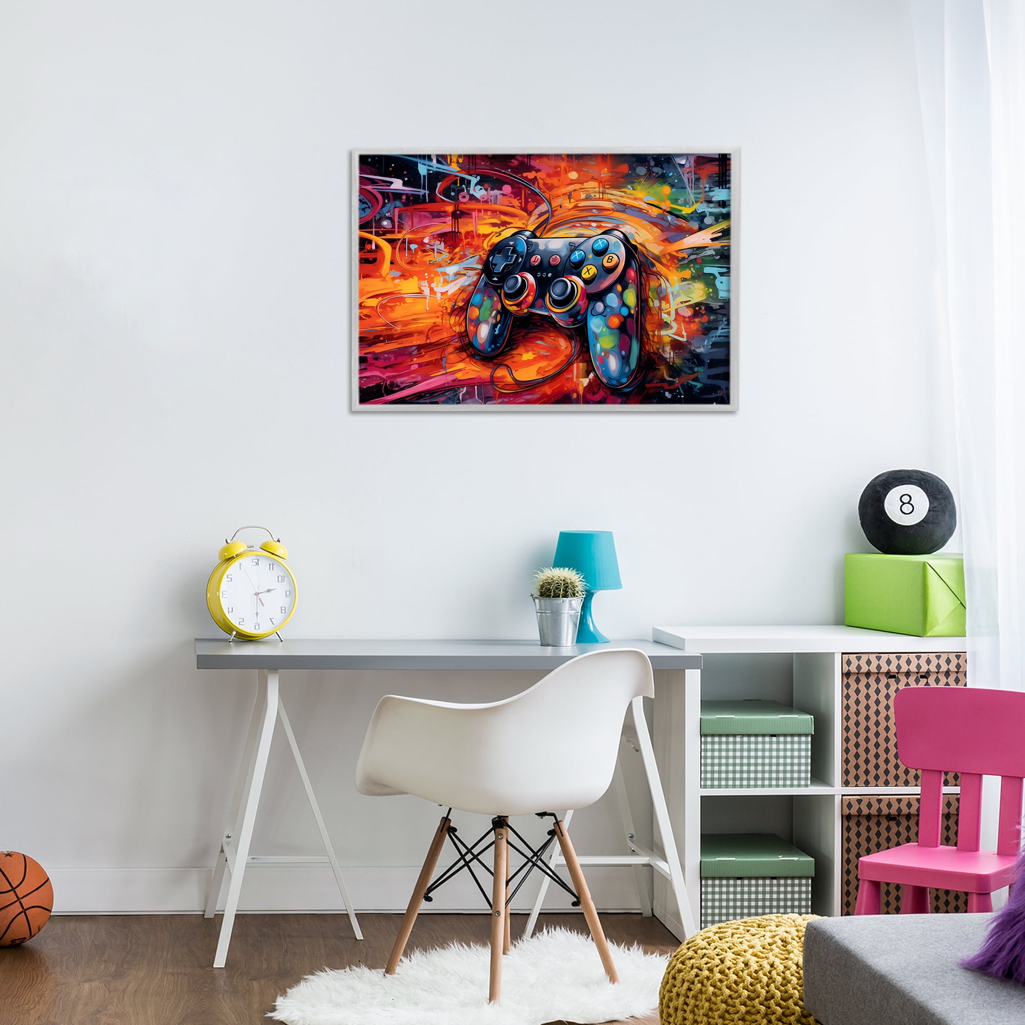 Stupell Industries Gaming Swirl Controller Energy Gray Framed Giclee Art, design by Creative Studio