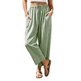 thumbnail image 3 of ClodeEU Women's High Waisted Striped Cropped Wide Leg Pants, Casual Elastic Waist Capri Trousers with Pockets Green,Women's Plus M, 3 of 8