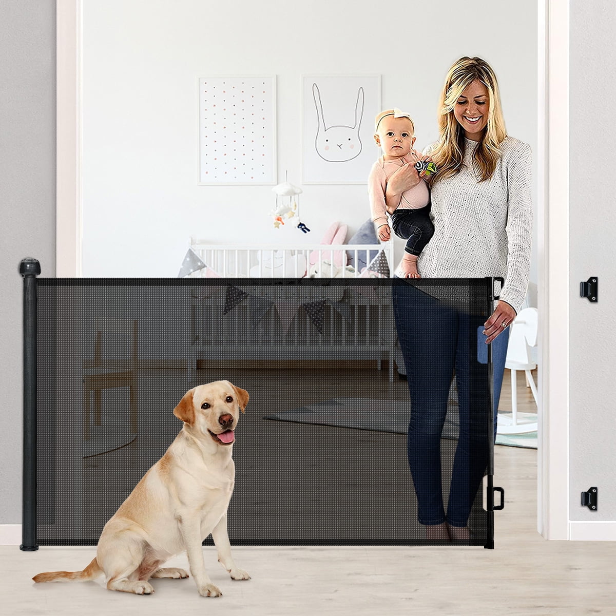 Retractable Mesh Baby Gate, Safety Gates for Stairs Doorway, 33''Tall