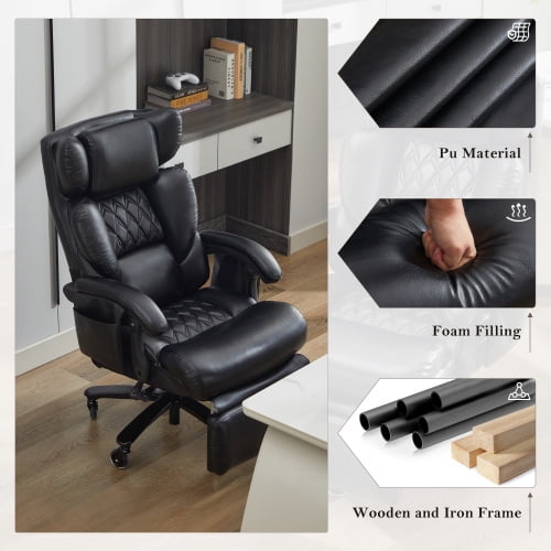 Bellemave Big and Tall Office Chair 400LBS Ergonomic Gaming Chair with High Back 360 Swivel & Headrest Footrest 150° Reclining Adjustable backrest Armrests Pockets and Pillow, Black