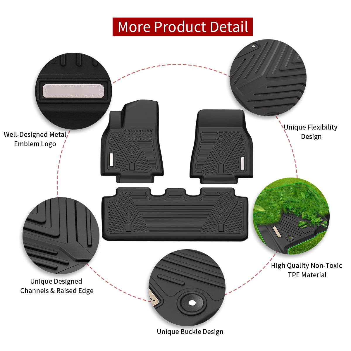RVNI TPE Rubber Front and Rear 3 pcs for 2020 2021 2023 Tesla Model Y Floor Mats,1st & 2nd Row All-Weather Protection