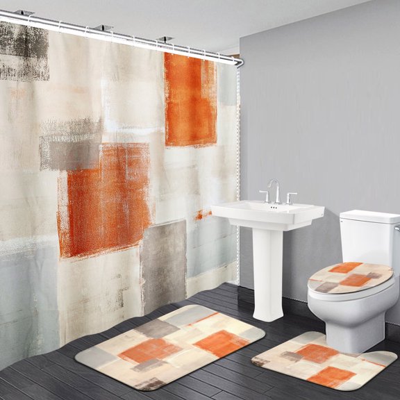 BSHAPPLUS 4PCS Shower Curtain Set 78.7inch Enlarge Bathroom Sets with Shower Curtain and Rugs Waterproof Shower Curtain Set with 12 Hooks