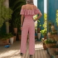 thumbnail image 5 of Lenpel Jumpsuits for Women Ruffle Short Sleeve Spaghetti Strap off Shoulder Striped Lounge Pants Wide Leg Rompers, 5 of 5