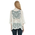 thumbnail image 2 of Womens Long Embroidered Lace Kimono Cardigan with Half Sleeves, Beige, One Size, 2 of 3