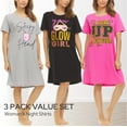 thumbnail image 5 of 3 Pack: Womens 100% Cotton Sleep Shirt - Soft Printed Sleep Dress Nightgown Sleepwear Pajama Nightshirt Small, Set D, 5 of 7