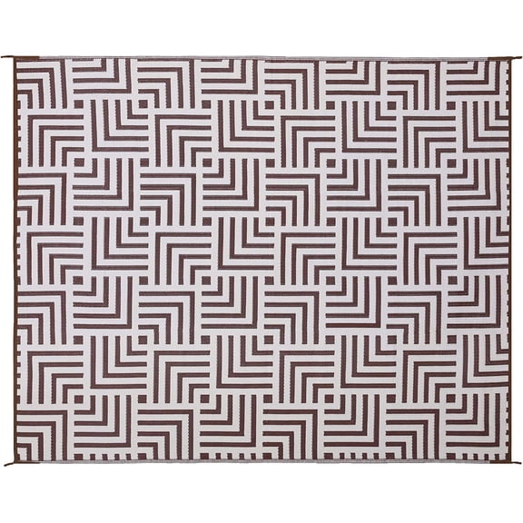 Reversible Mat 8x10 Foot Outdoor Polypropylene Pattern Patio Rug, Brown/Beige