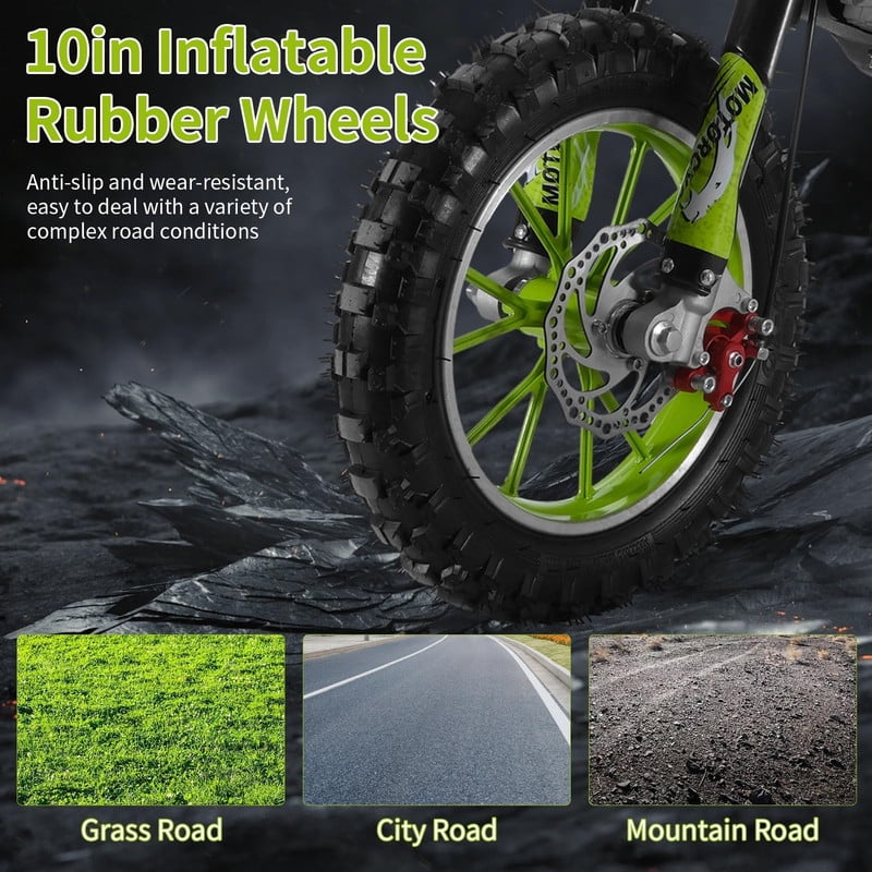 Floseru Gas Dirt Bike Kids 49cc, Gas Dirt Bikes for Kids 6-12, 2-Stroke Gas Motorcycle with Front Rear Disc Brakes, Kids Motorcycle with Off-Road Tires, Shock Absorption Springs, Soft Seat Cushion