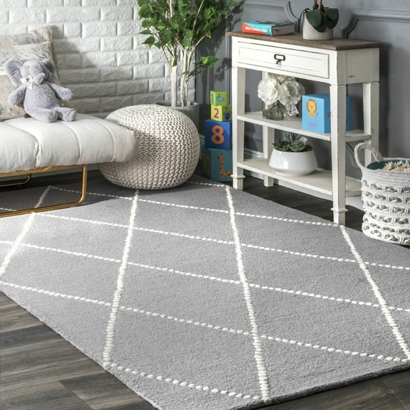 nuLOOM Dotted Diamond Trellis Wool Area Rug, 5' x 8', Light Gray