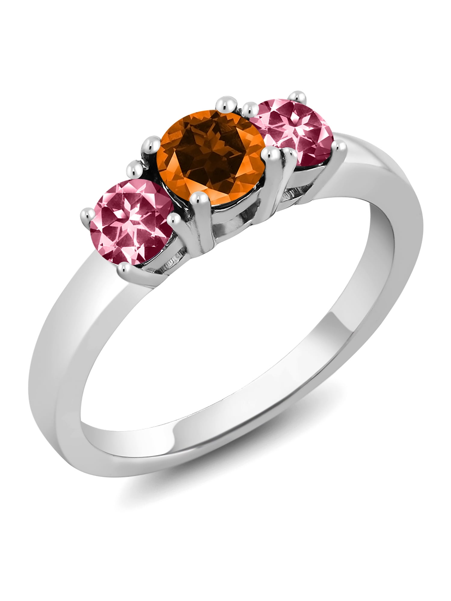 Gem Stone King 925 Sterling Silver 3-Stone Ring 5mm Set with Round Poppy Topaz Gem Stone King 925 Sterling Silver 3-Stone Ring 5mm Set with Round Poppy Topaz