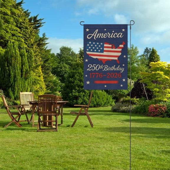 America 250th Birthday Garden Flag 1776-2026 Patriotic USA Map Double Sided Yard Decoration, 12x18 Inch