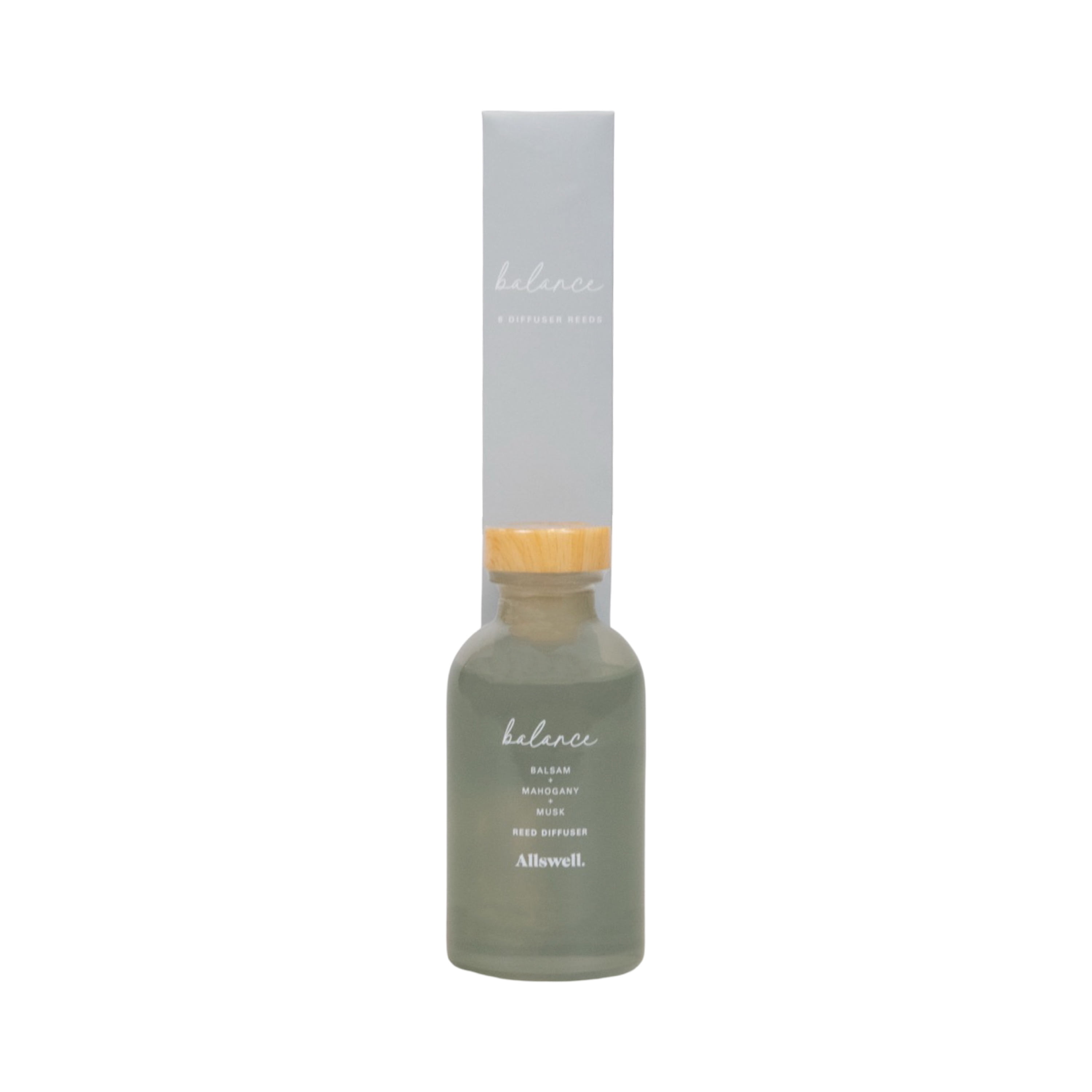 Allswell Balance (Balsam + Mahogany + Musk) Scented Reed Diffuser 3 fl oz (90mL) With 8 Synthetic Reeds.