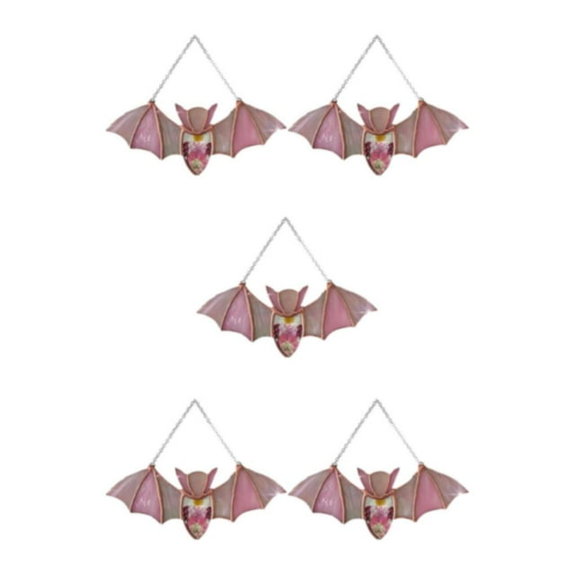 Shengyu Durable Halloween Bat Decor Hanging - Easy To Install Stained Glass Suncatcher Halloween Bat Stained A 5Set
