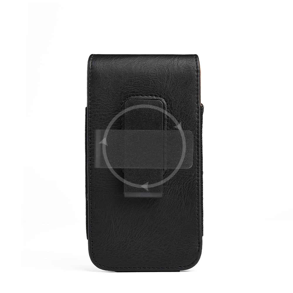 6.5-inch Vertical Black PU Leather Universal Cell Phone Holster Pouch with Belt Clip and Card Slots
