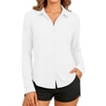 thumbnail image 2 of Women's Solid Color Casual Long Sleeve Collared Sun Protection Shirt | CSEONE,White XL, 2 of 6