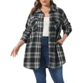 thumbnail image 2 of DARING DIVA Women's Plus Plaid Shacket Long Sleeve Flannel Fashion Jacket 1X Black, 2 of 6