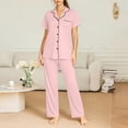 thumbnail image 5 of Meichang Pajama Sets for Women 2 Piece Short Sleeve Button Down Shirt and Long Pant Summer Sleepwear Soft Cozy Lounge Sets, 5 of 7