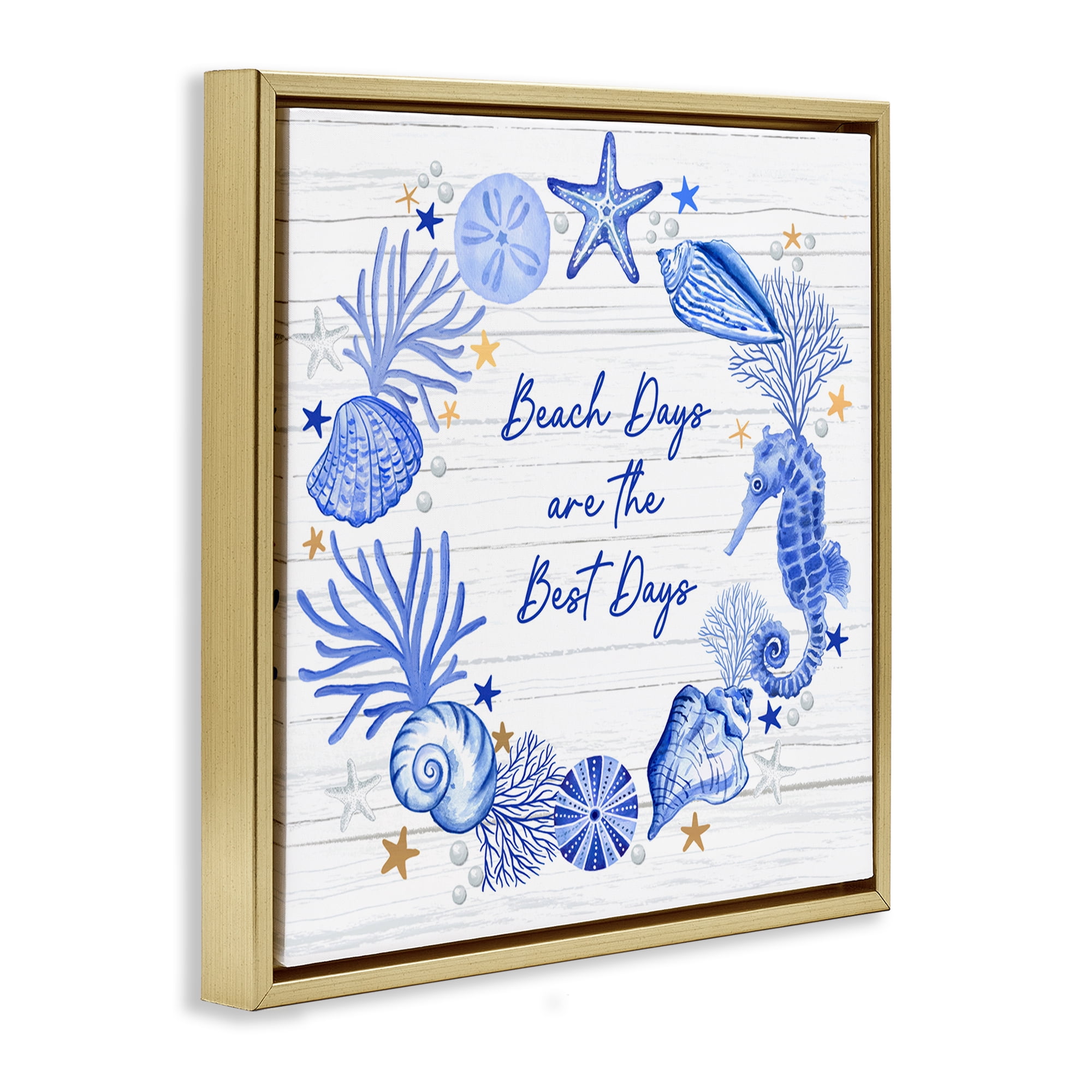 Stupell Industries Beach Days Best Wreath Nautical & Beach Painting Gold Floater Framed Canvas Art Print Wall Art, 18 x 18