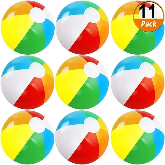 11 Pack Inflatable Beach Ball, 12 Inch Classic Rainbow Colored Pool Toys Beach Water Party Toys for Pool Party, Summer
