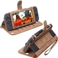 thumbnail image 1 of Compatible with Nintendo Switch OLED - PU Leather Protective Case with Multi-Card Slot, Stand & Wristband Rope, 1 of 6