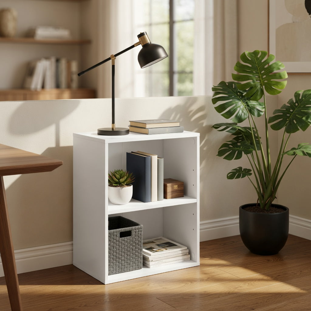 Topcobe 2-Cube Bookcase Floor Standing Open Bookshelf with 5-Position Adjustable Shelf, Corner Bookshelf, Storage Shelf, Book Organizer-White