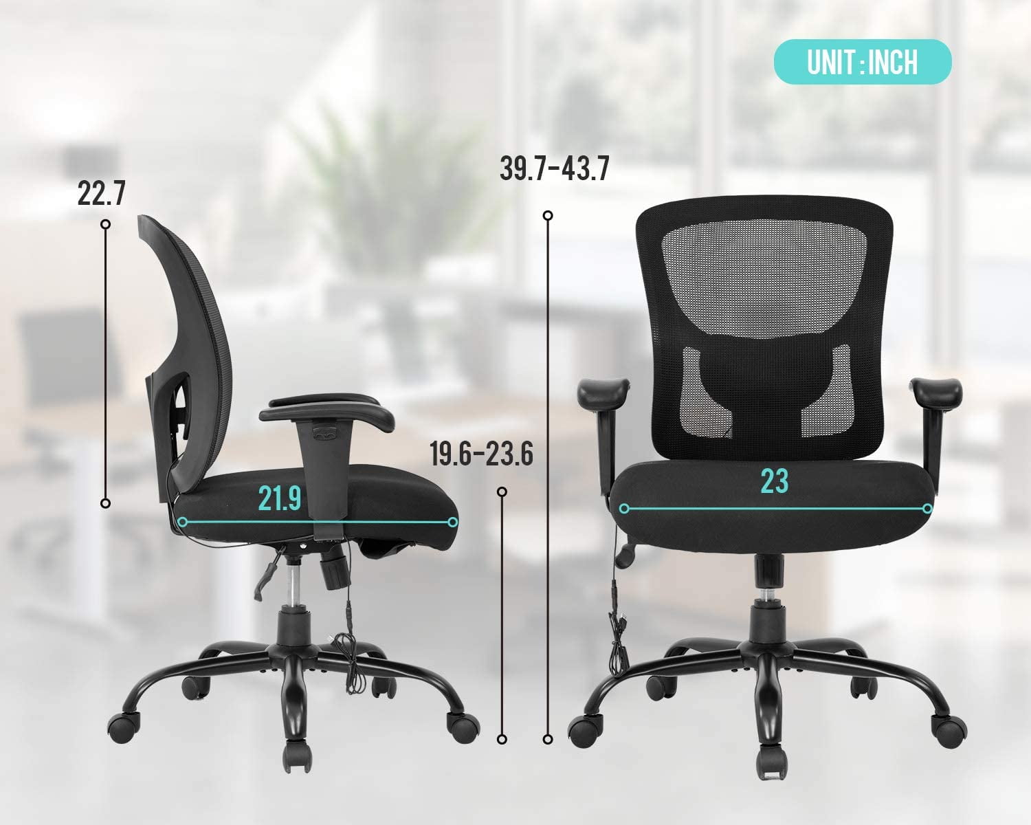 BestOffice Big and Tall Office Chair 400lbs Ergonomic Mesh Computer Desk Chair with Lumbar Support, Black