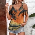 thumbnail image 2 of Women’s Casual Summer Hawaiian Print Cold Shoulder Short Sleeve T Shirt with Tie Straps and Round Neckline for Daily Wear Orange XL, 2 of 4