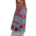 thumbnail image 4 of Luxalzxs Oversized Sweatshirt for Women Striped Shirt Half Zip Pullover Color Block V Neck Top Casual Long Sleeve Pullover, 4 of 5