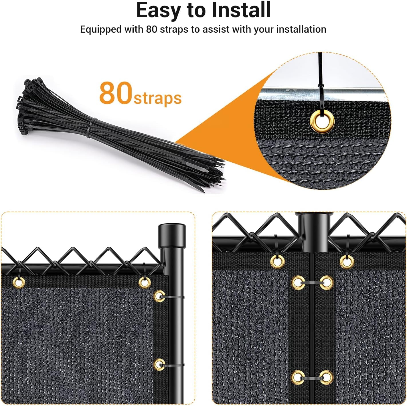 4X50ft Privacy Fence Screen, 90% Privacy Shade Cover, Garden Fence Mesh with Straps & Brass Grommets-Black