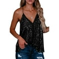 thumbnail image 4 of Xqxayjr Women Plus Size Spaghetti Strap Sleeveless Sequin Tank Tops Under $10 Going Out Glitter Sparkle Party V Neck Strappy Cami Tshirt Loose Fitting Tshirts, 4 of 8