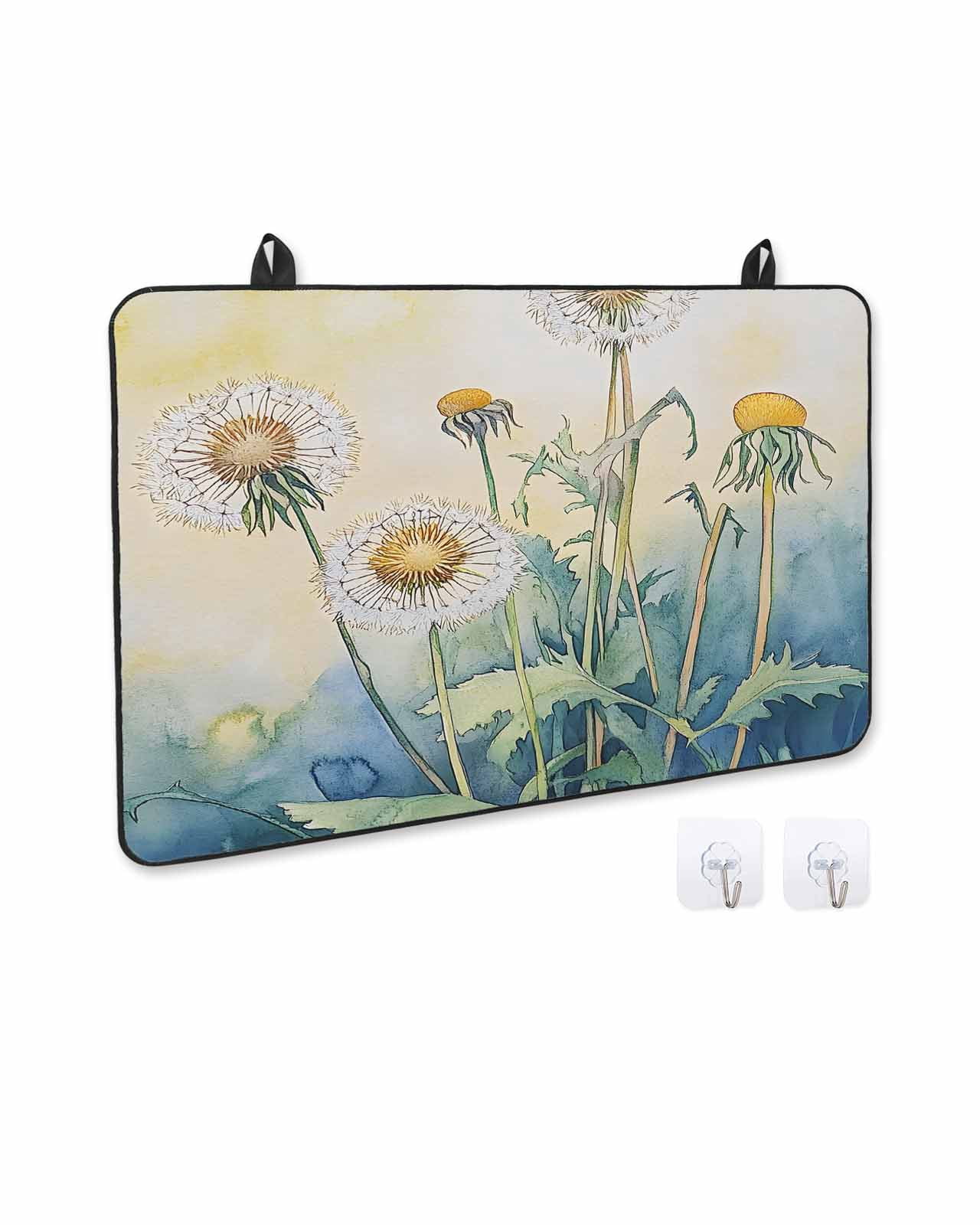 nqOlkjepod Large Induction Cooktop Protector Mat 24"x21", Yellow Blue Ombre Floral Stove Top Covers for Electric Stove, Watercolor Flowers Retro Stove Burner Cover Mats, Glass Top Stove Cover
