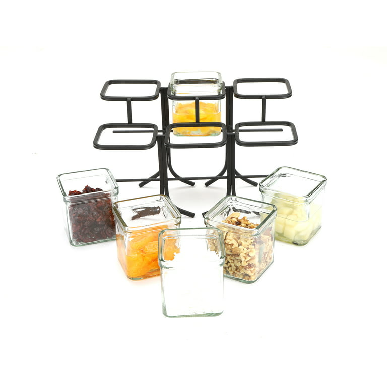 Condiment Holder, Condiment Tray, 4 Condiment Jar and 4 Small Spoons for  Condiments. A Quality Condiment Server, Topping Dispenser, Seasoning Box  for