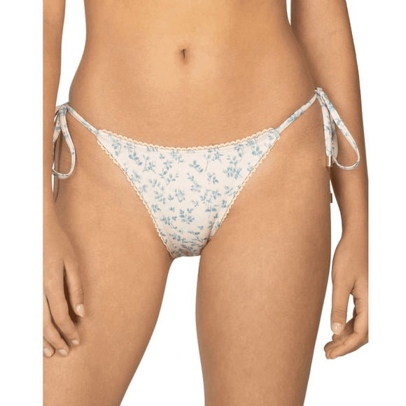 Peony Printed Side Tie Bikini Bottom, White, 8