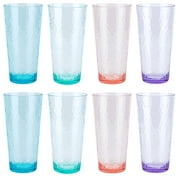 KX-Ware Hammered 26-Ounce Plastic Tumbler Acrylic Highball Drinking Glasses,  Set of 8 Mutlicolor