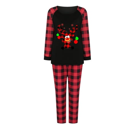 

AnuirheiH Parent-child Pjs Attire Christmas Suits Patchwork Plaid Printed Homewear Round Neck Long Sleeve Pajamas Two-piece Mom Sets Sale on Clearance