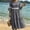 Gray, variant on QUNYINEY Casual Dresses Women Faux Cotton Linen Black Long 3/4 Sleeve A Line Dress Lace Crew Neck Flowy Loose Fit Dresses