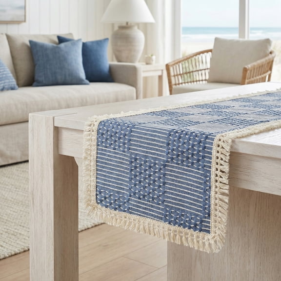 Unique Bargains Birthday Decorations Tassel Kitchen Table Runner Navy Blue 13x63in