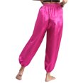 thumbnail image 2 of TiaoBug Womens Belly Dance Pants Elastic Waistband Satin Harem Pants Dancing Tribal Latern Bloomers Pants Hot Pink S, 2 of 7
