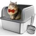 thumbnail image 7 of Stainless Steel Cat Litter Box, Metal Kitty Litter Box with Scoop, Anti-Leakage Top Entry, Non-Sticky, Easy to Clean, Grey, 15.9" × 23.8" × 11", 7 of 7