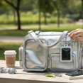 thumbnail image 3 of Hfppkn PU Leather Pin Display Ita Tote Bag Transparent Window Shoulder Handbag for Daily Use 35x11x25cm Silver, 3 of 7