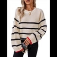 thumbnail image 3 of Suéteres de Punto A Rayas de Gran Tamaño para Mujer, Ropa de Otoño, Suéter de Cuello Redondo de Invierno, Ropa de Moda. Albaricoque S, 3 of 10