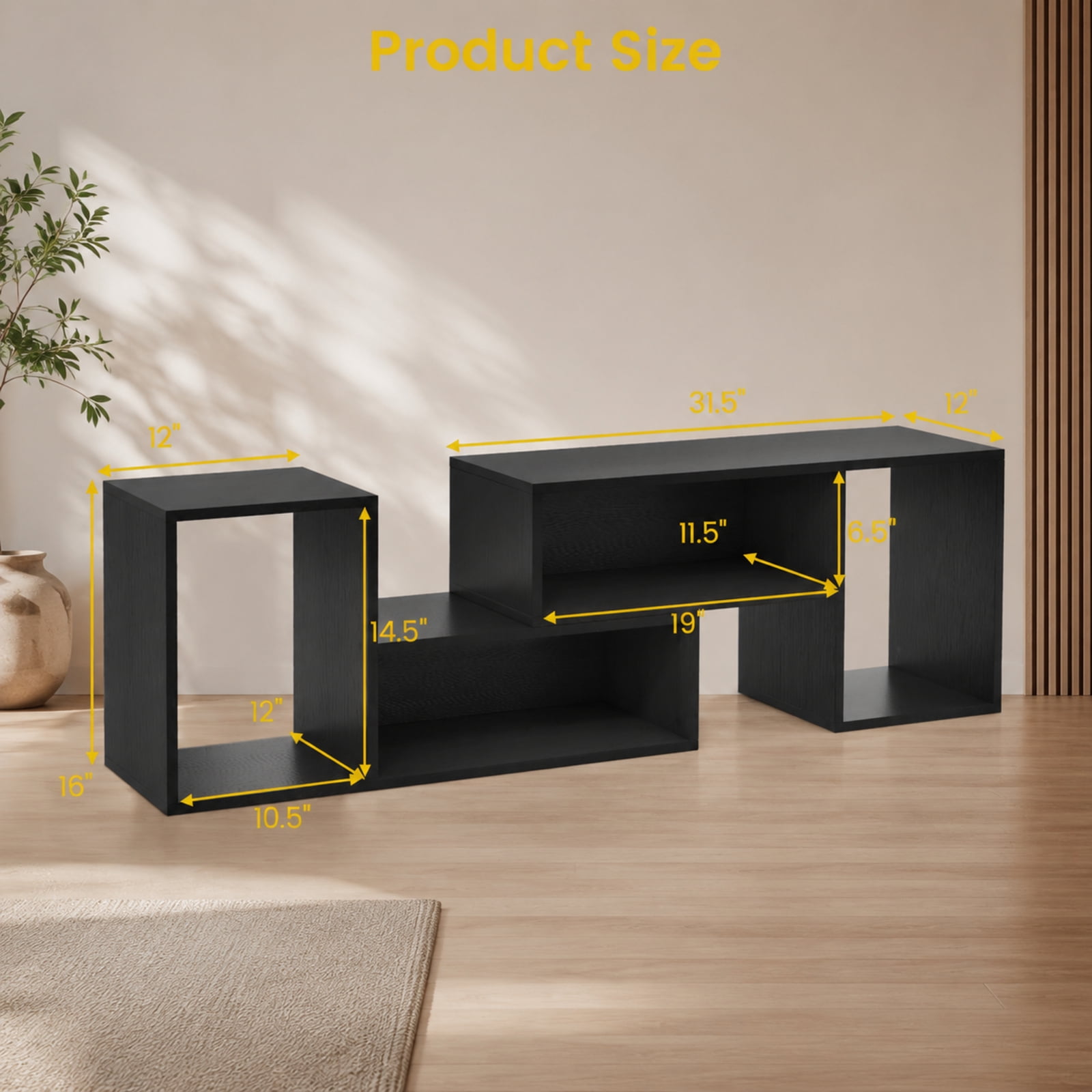 Furnibear 2 Pieces Adjustable TV Stand for TVs up to 55 Inch with Storage Cubes for Living Room Bedroom Media Console Entertainment Center, Black