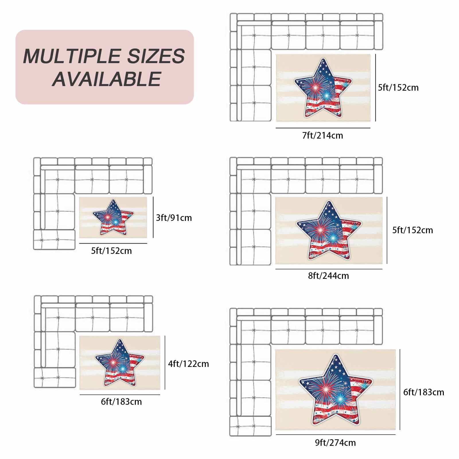 Patriotic USA Flag Outdoor Rug 3x5 Ft, Non Slip Washable Area Rug, Independence Day Firework Cream Striped Patio Rugs Carpet Runner, Large Floor Mat for Indoor/Outdoor Deck Porch Camping