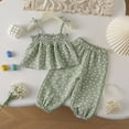thumbnail image 2 of kpoplk Toddler Baby 6M 12M 18M 2T 3T Girl Outfits Floral Summer Clothes Infant Spring Ruffle Sleeve Shirt Tops Cute Shorts Set Size 7-8 Years,Green, 2 of 4
