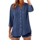 thumbnail image 3 of TaTaai Women’s V Neck Button Front 3/4 Sleeve T Shirts Casual Loose Blouses Pleated Solid Color Linen Blend Polyester Tops Spring Summer Daily Tees Gift, 3 of 9