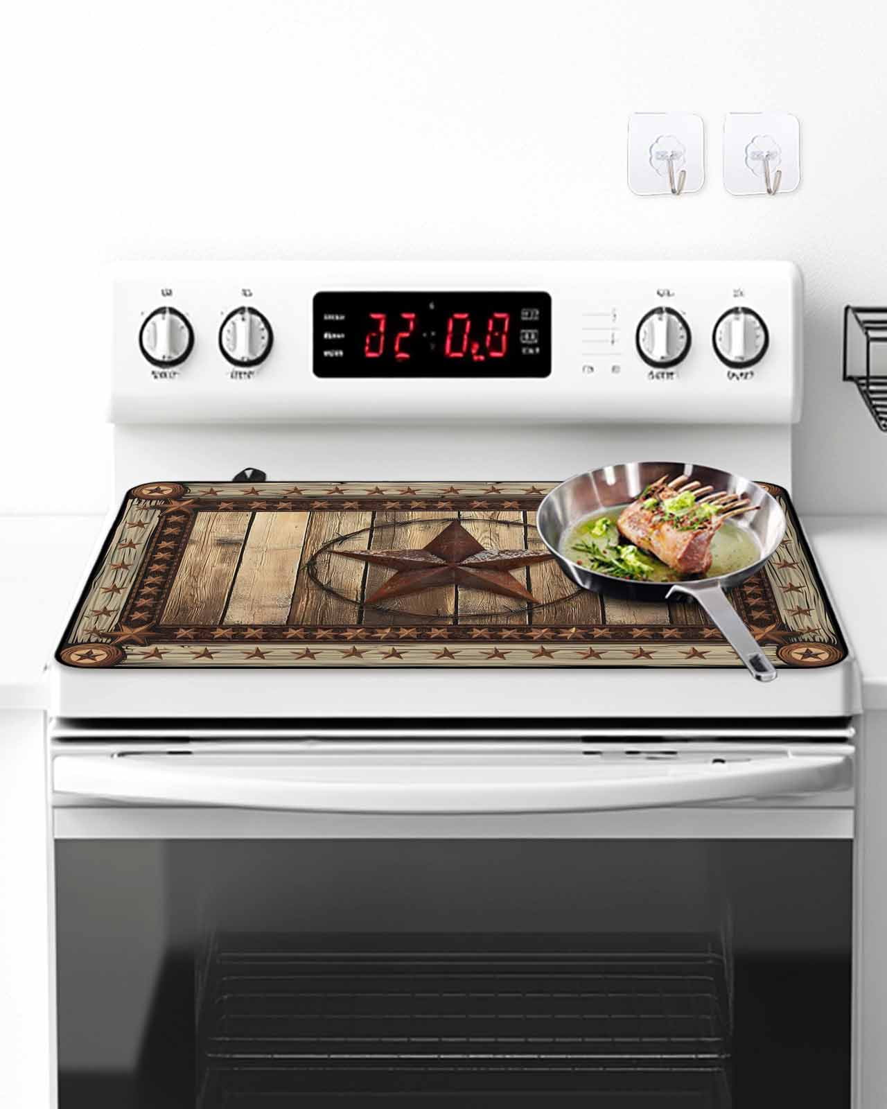 Stove Top Covers for Electric Stove, Western Farmhouse Glass Stovetop Cover Protector, Primitive Rustic Country Retro Texas Star Induction Cooktop Protector Oven Mat for Kitchen Countertop 24"x21"