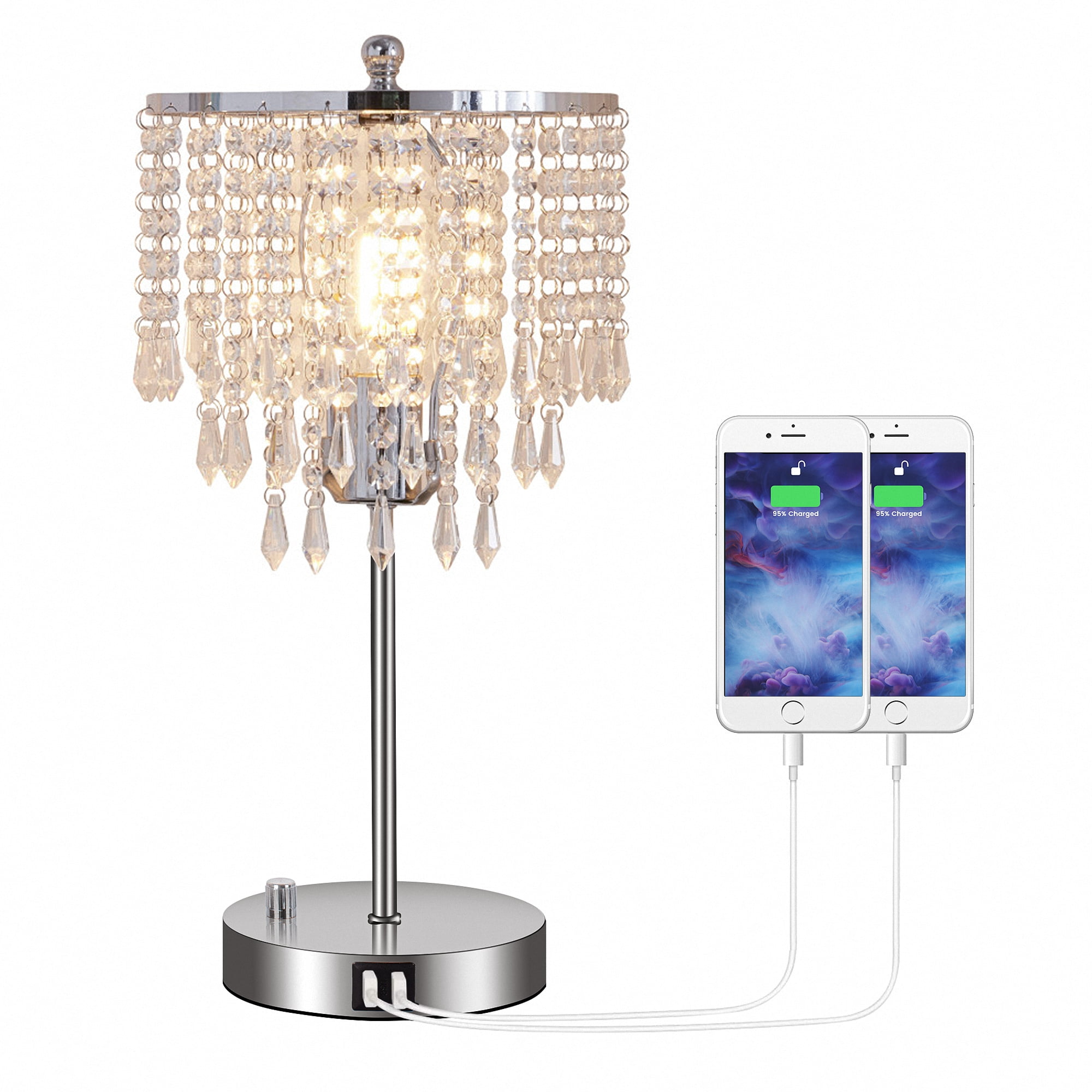 Holly Glam Gold Acrylic Beads ShadeTable Lamp W/ Charging Station And Usb Port 