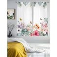 thumbnail image 3 of Summer Tropical Sheer Curtains 63 Inch Length 2 Panels Set Window Treatments, Watercolor Palm Leaves Butterfly Flower Rod Pocket Semi Curtains for Living Room/Bedroom/Kitchen Décor, 104"W x 63"L, 3 of 7