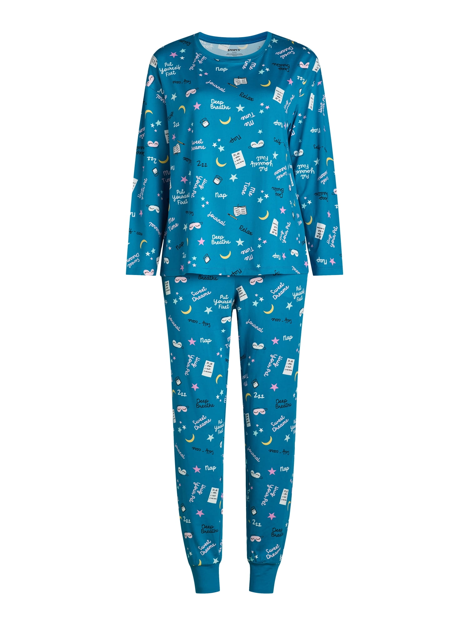 Joyspun Women’s Long Sleeve Tee and Jogger Pants Pajama Set, 2-Piece, Sizes S-3X