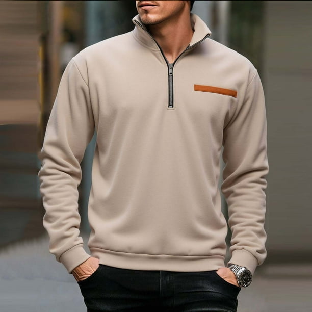 pstuiky camisas de hombre de manga larga, Sudadera con capucha informal de manga larga con cuello alto y media cremallera para hombre, color sólido, transpirable camisetas de hombre xxxl