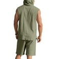 thumbnail image 6 of RYDCOT Mens Linen Sets 2 Piece Outfits Sleeveless Hooded Button Down Shirt and Shorts Set Vacation Outfit for Men Summer Beach Suits Army Green, 6 of 8